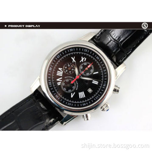 Hot-selling Stainless Steel Watch with Genuine Leather Band, for Men, Chronograph